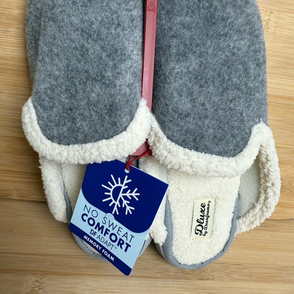DLuxe Dearfoams Slippers Women’s 9 10 L | No Sweat Comfort Adapt Gray Sherpa - Picture 2 of 5